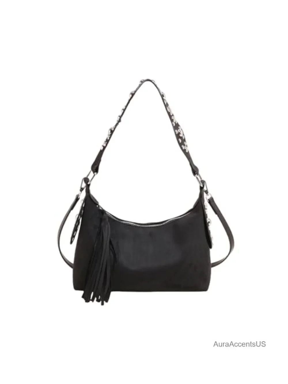 Boho Fringe Crossbody Hobo Bag - 70s Hippie Tassel Purse with Adjustable Strap